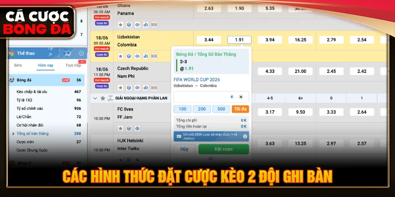 Loại hình đặt cược 2 đội ghi bàn phổ biến